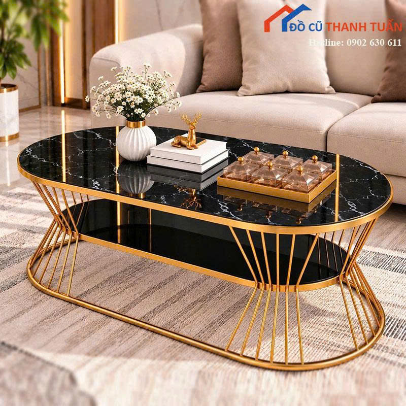 ban-tra-sofa-moi-99-mat-van-da-oval-chan-sat (10) Bàn Trà Sofa Mới 99% Mặt Vân Đá Oval Chân Sắt