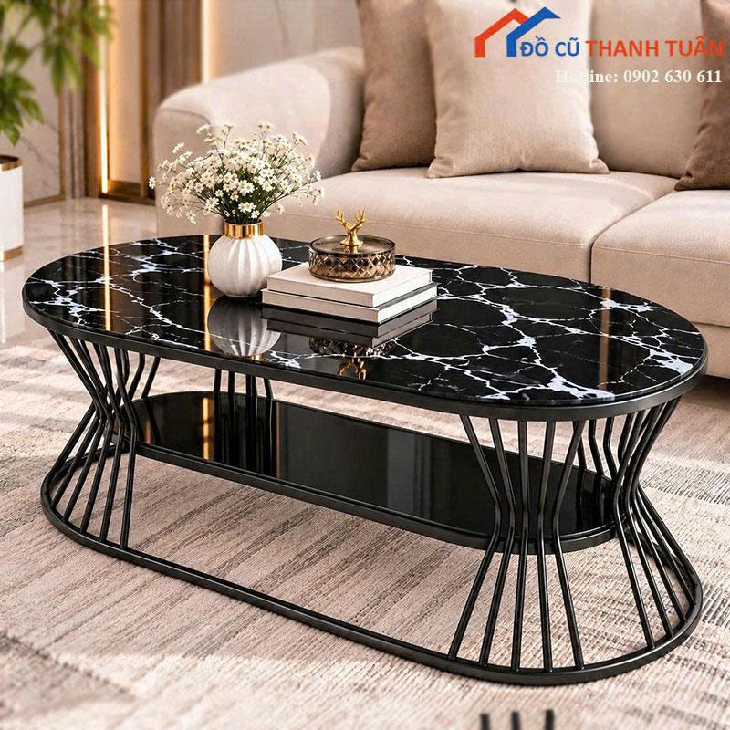 ban-tra-sofa-moi-99-mat-van-da-oval-chan-sat (11) Bàn Trà Sofa Mới 99% Mặt Vân Đá Oval Chân Sắt