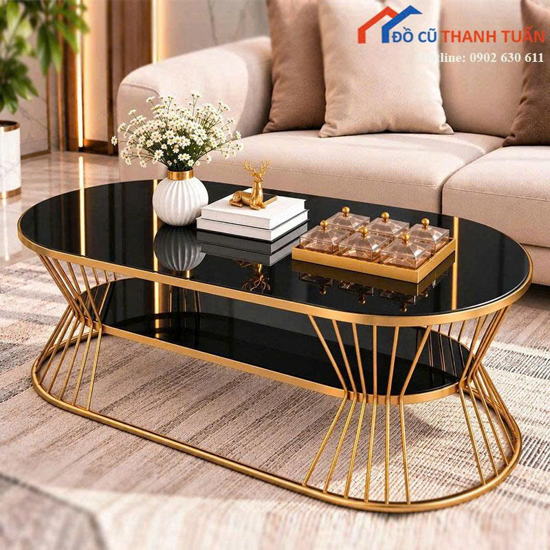 ban-tra-sofa-moi-99-mat-van-da-oval-chan-sat (8) Bàn Trà Sofa Mới 99% Mặt Vân Đá Oval Chân Sắt