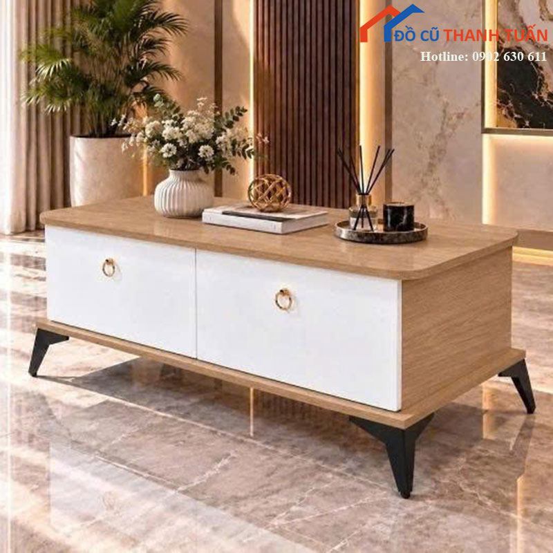 ban-tra-sofa-moi-99-mau-trang-kem-co-2-ngan-keo-1 Bàn Trà Sofa Mới 99% Màu Trắng Kem Có 2 Ngăn Kéo
