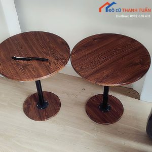 Bàn Tròn Mặt Gỗ Chân Trụ Sắt Cũ