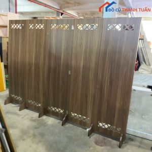 Bình Phong Gỗ Cũ 5 Cánh Gấp Gọn Màu Nâu Vân Gỗ