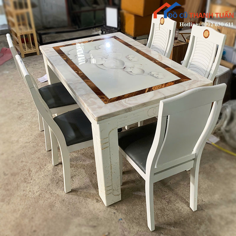 bo-ban-an-5-ghe-cu-mau-trang-sang-trong-2 Bộ Bàn Ăn 5 Ghế Cũ Màu Trắng Sang Trọng