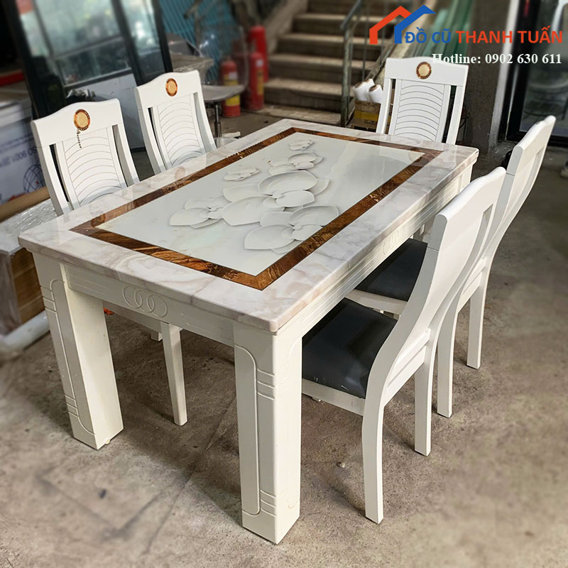 bo-ban-an-5-ghe-cu-mau-trang-sang-trong-3 Bộ Bàn Ăn 5 Ghế Cũ Màu Trắng Sang Trọng