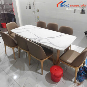 Bộ Bàn Ăn 8 Ghế Cũ Mặt Đá Vân Mây