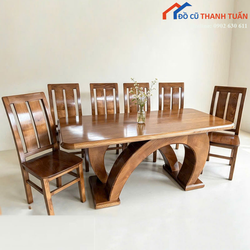 bo-ban-an-go-soi-chan-c-kep-6-ghe-moi-99-2 Bộ Bàn Ăn Gỗ Sồi Chân C Kép 6 Ghế Mới 99%
