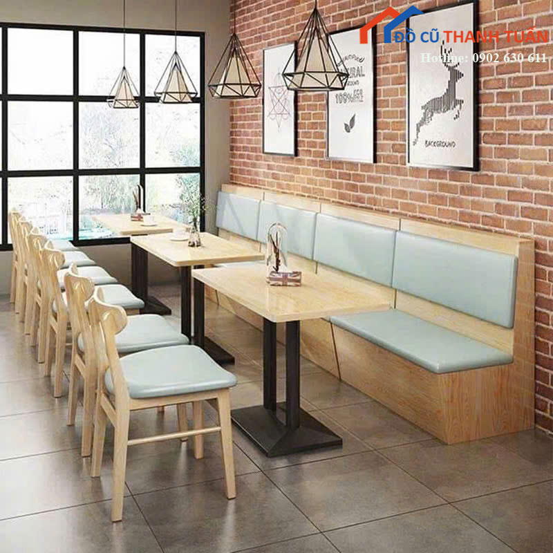 Bộ Bàn Ghế Cafe Băng Dài Bọc Nệm Mới 99%