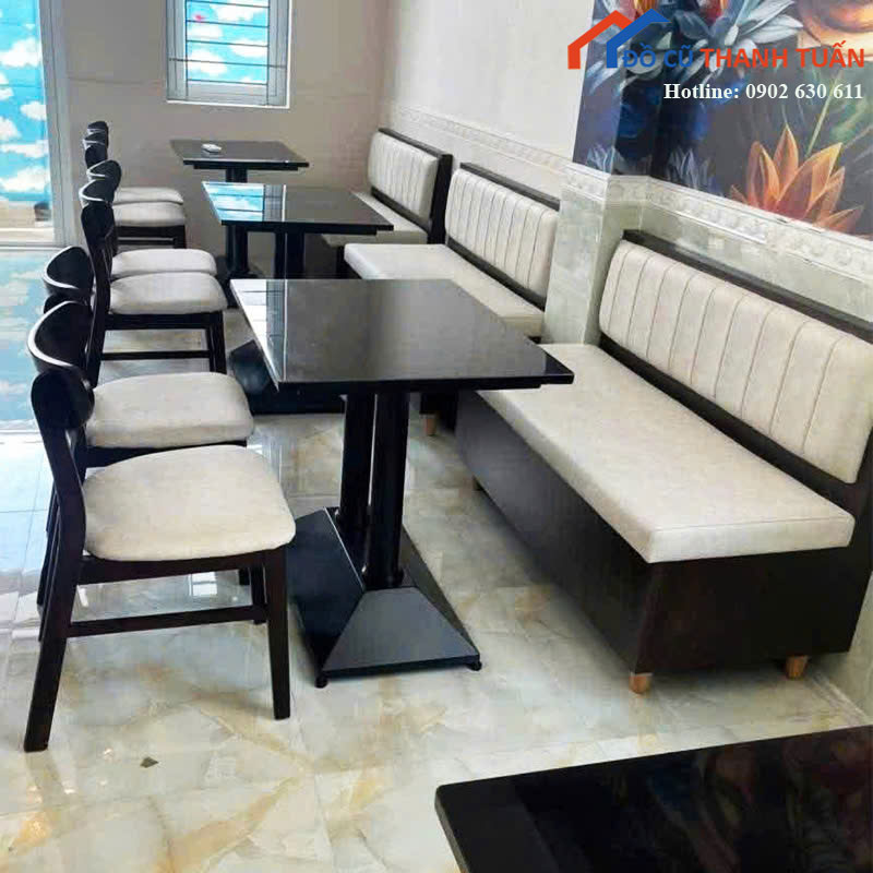 Bộ Bàn Ghế Cafe Bọc Nệm Kèm Băng Dài Mới 99%