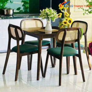 Bộ Bàn Ghế Cafe Gỗ Lưng Đan Mây Mới 99%