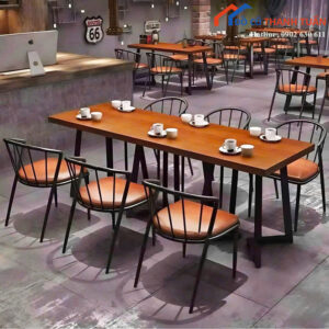 Bộ Bàn Ghế Cafe Khung Sắt Mặt Gỗ Mới 99%
