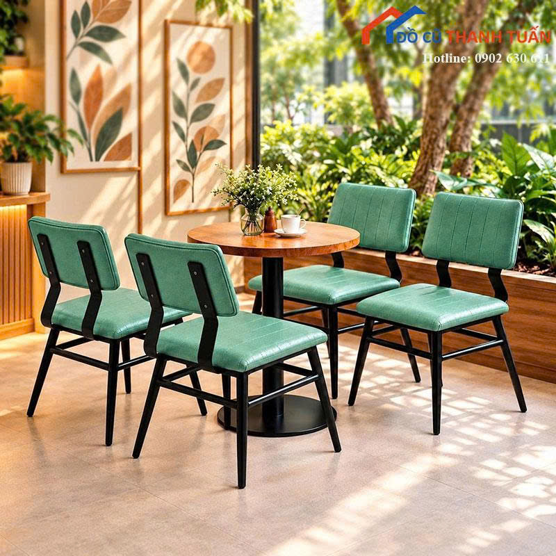 bo-ban-ghe-cafe-moi-99-ban-tron-kem-4-ghe-dem-nhieu-mau (1) Bộ Bàn Ghế Cafe Mới 99% Bàn Tròn Kèm 4 Ghế Đệm (Nhiều Màu)
