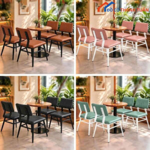 Bộ Bàn Ghế Cafe Mới 99% Bàn Tròn Kèm 4 Ghế Đệm (Nhiều Màu)