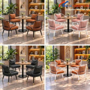 Bộ Bàn Ghế Cafe Mới 99% Ghế Khung Sắt Uốn Cong