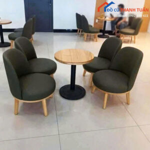 Bộ Bàn Ghế Cafe Sofa Bọc Nệm Chân Gỗ Mới 99%