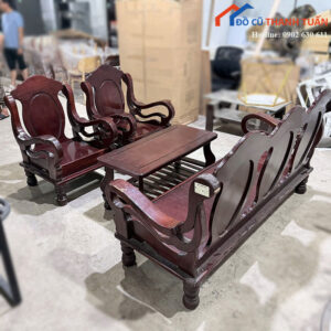 Bộ Bàn Ghế Salon Gỗ Cũ Màu Nâu Đỏ