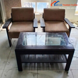 Bộ Bàn Ghế Sofa Cũ 2 Ghế Đơn Kèm Bàn Trà Mặt Kính
