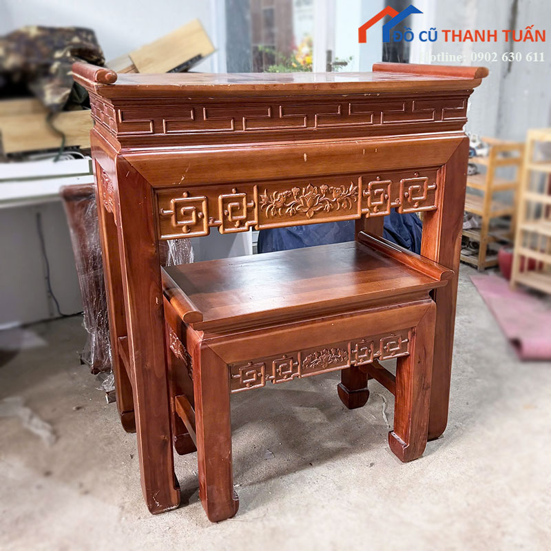 bo-ban-tho-go-cu-cham-hoa-van-dep-2 Bộ Bàn Thờ Gỗ Cũ Chạm Hoa Văn Đẹp