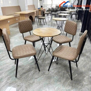Bộ Bàn Tròn Cafe Chân Hairpin 4 Ghế Bọc Nệm Mới 99%