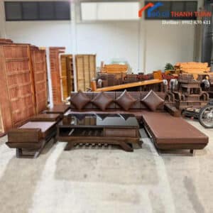 Bộ Salon FFI Mới 99% Khung Gỗ Kèm Bàn Trà Mặt Kính