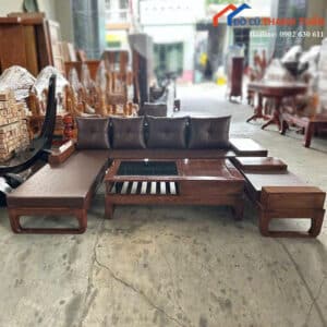 Bộ Salon Gỗ Chữ L Mới 99% Kèm Bàn Trà Mặt Kính
