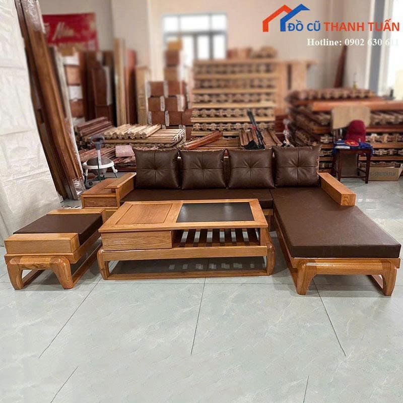 Bộ Salon Gỗ Chữ L Mới 99% Kèm Bàn Trà Mặt Kính