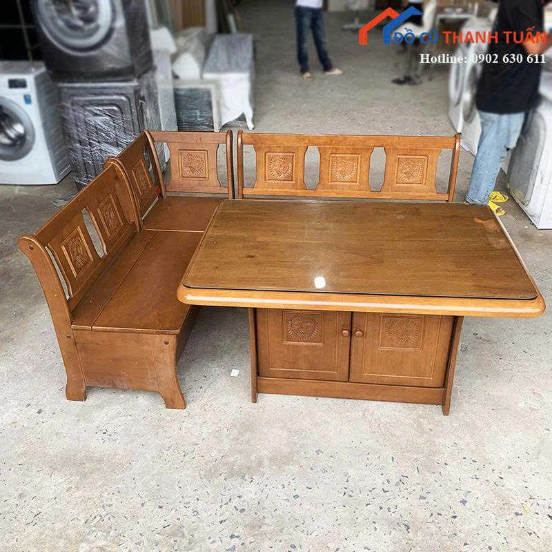 Bộ Salon Gỗ Cũ Ghế Băng Góc Rộng Rãi