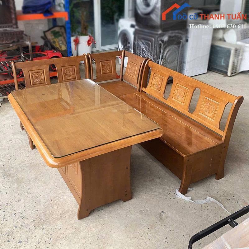 Bộ Salon Gỗ Cũ Ghế Băng Góc Rộng Rãi