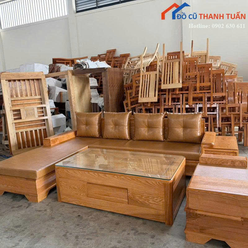 bo-salon-go-moi-99-goc-chu-l-kem-dem-da-nau-bo Bộ Salon Gỗ Mới 99% Góc Chữ L Kèm Đệm Da Nâu Bò
