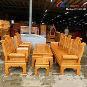 Bộ Salon Gỗ Mới 99% Tay Vịn Hộp Vuông Lưng Tựa Cao