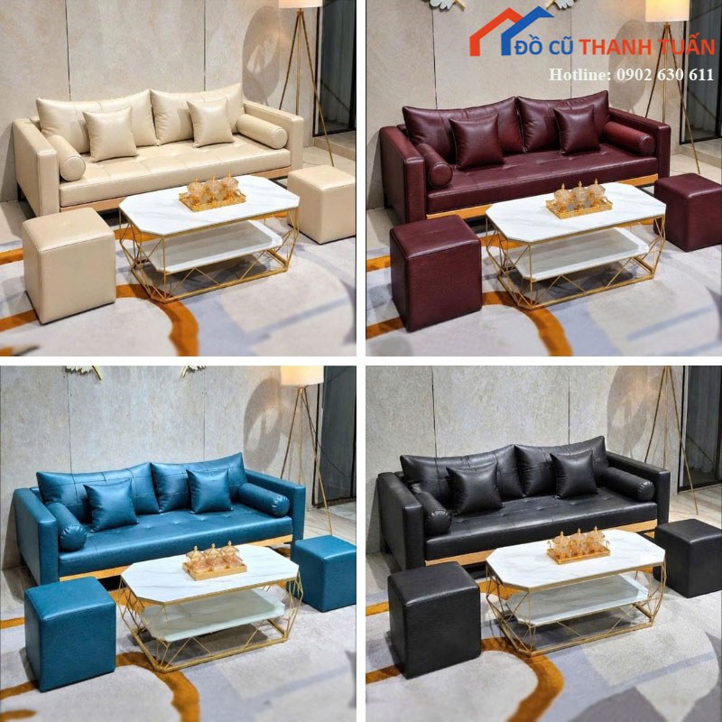 Bộ Sofa Băng Mới 99% Bọc Da Có Bàn Trà Và 2 Đôn Ngồi (Nhiều Màu)