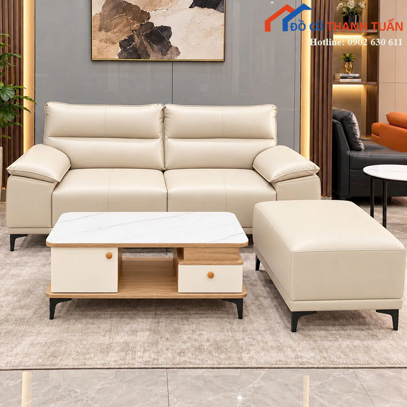 bo-sofa-bang-moi-99-boc-da-kem-don-va-ban-tra-mat-da-2 Bộ Sofa Băng Mới 99% Bọc Da Kèm Đôn Và Bàn Trà Mặt Đá