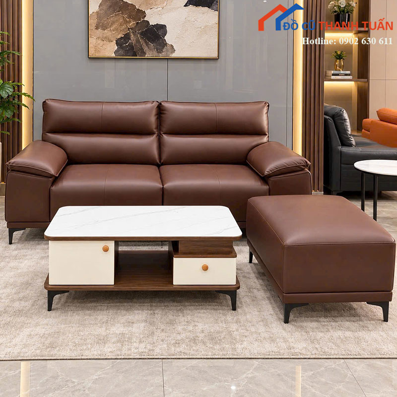 bo-sofa-bang-moi-99-boc-da-kem-don-va-ban-tra-mat-da-4 Bộ Sofa Băng Mới 99% Bọc Da Kèm Đôn Và Bàn Trà Mặt Đá