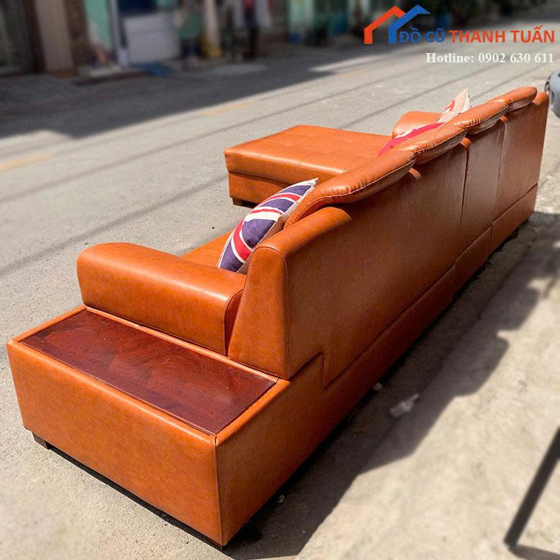 bo-sofa-goc-l-cu-boc-da-mau-cam-tuoi-sang-3 Bộ Sofa Góc L Cũ Bọc Da Màu Cam Tươi Sáng