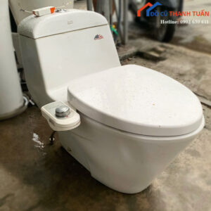 Bồn Cầu Cũ Một Khối Màu Trắng Kèm Nắp Rửa Vệ Sinh