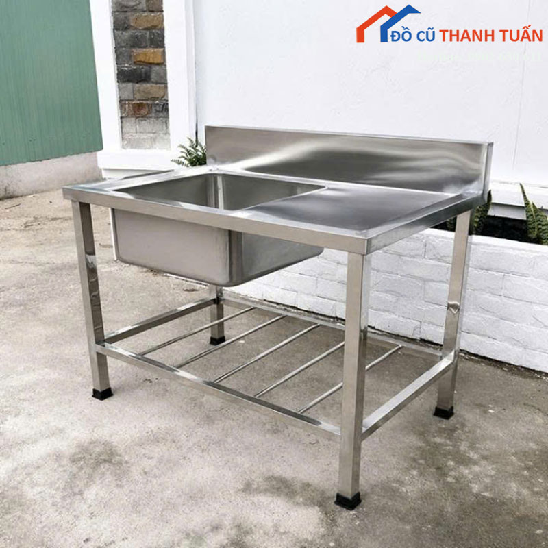 Bồn Rửa Chén 1 Hộc Có Bàn Chờ Inox Mới 99%