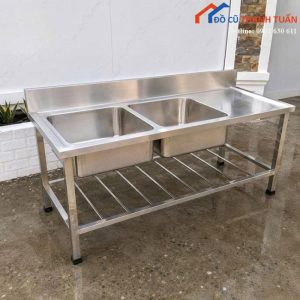Bồn Rửa Chén 2 Hộc Có Bàn Chờ Inox Mới 99%