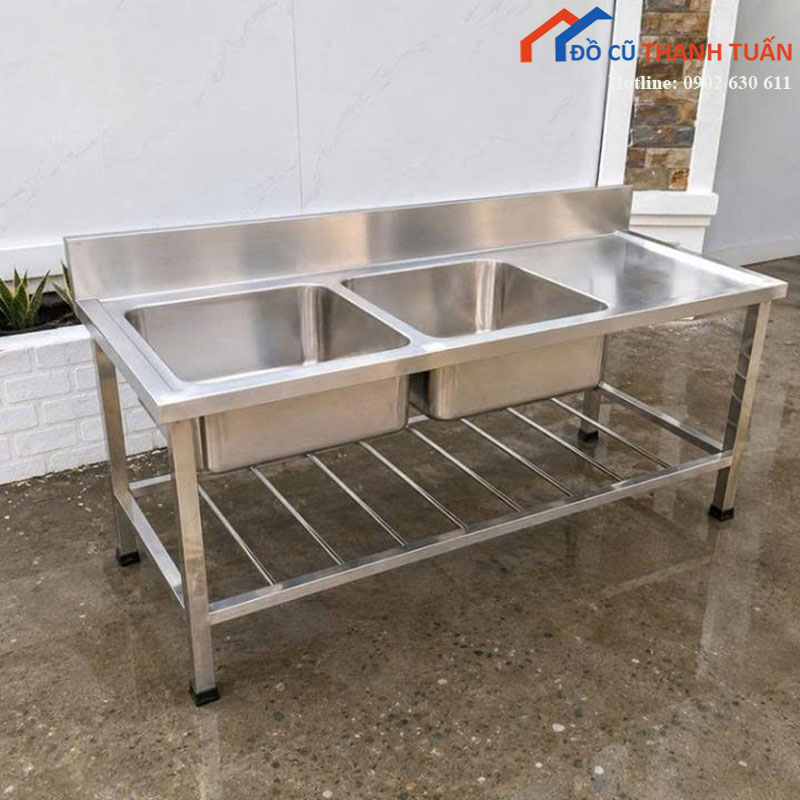bon-rua-chen-2-hoc-co-ban-cho-inox-moi-99 Bồn Rửa Chén 2 Hộc Có Bàn Chờ Inox Mới 99%