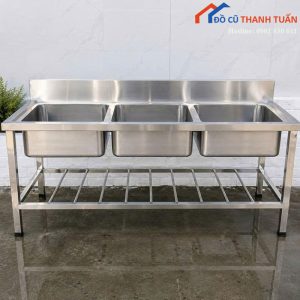 Bồn Rửa Chén Inox 3 Ngăn Có Kệ Nan Dưới Mới 99%