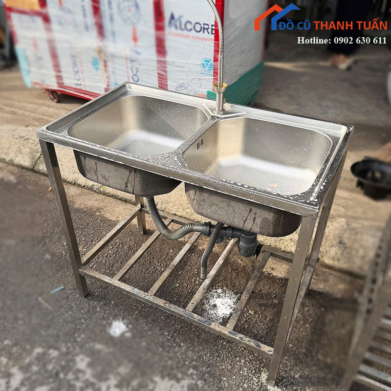 chau-rua-chen-inox-2-hoc-cu-co-ke-duoi-2 Bồn Rửa Chén Inox 2 Hộc Cũ Có Kệ Dưới