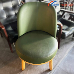 Ghế Cafe Cũ Bọc Da Xanh Rêu Chân Gỗ Tự Nhiên
