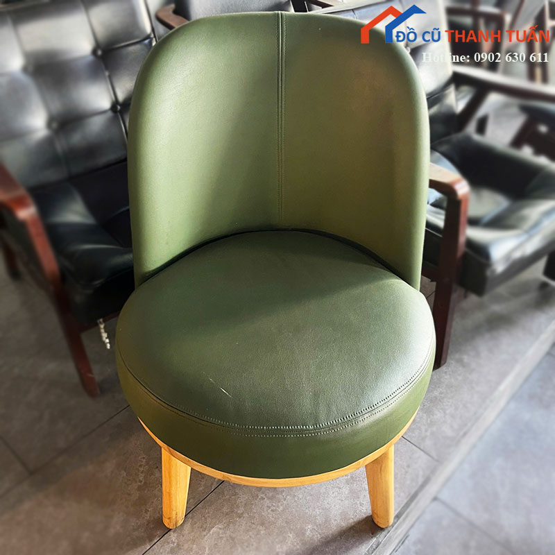 Ghế Cafe Cũ Bọc Da Xanh Rêu Chân Gỗ Tự Nhiên