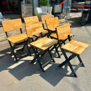 Ghế Cafe Gấp Gọn Cũ Mặt Gỗ Khung Sắt Chân Chữ X
