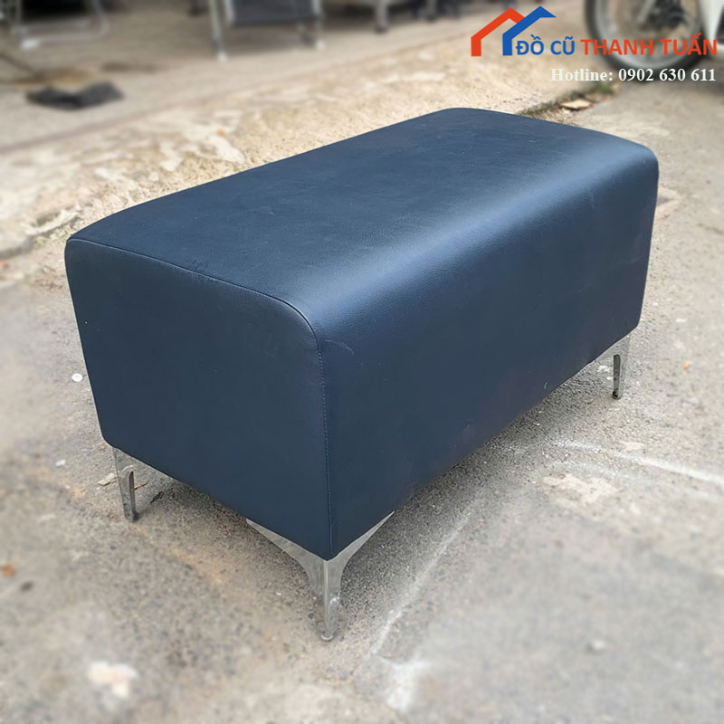 ghe-don-sofa-cu-boc-da-xanh-den-chan-inox-1 Ghế Đôn Sofa Cũ Bọc Da Xanh Đen Chân Inox