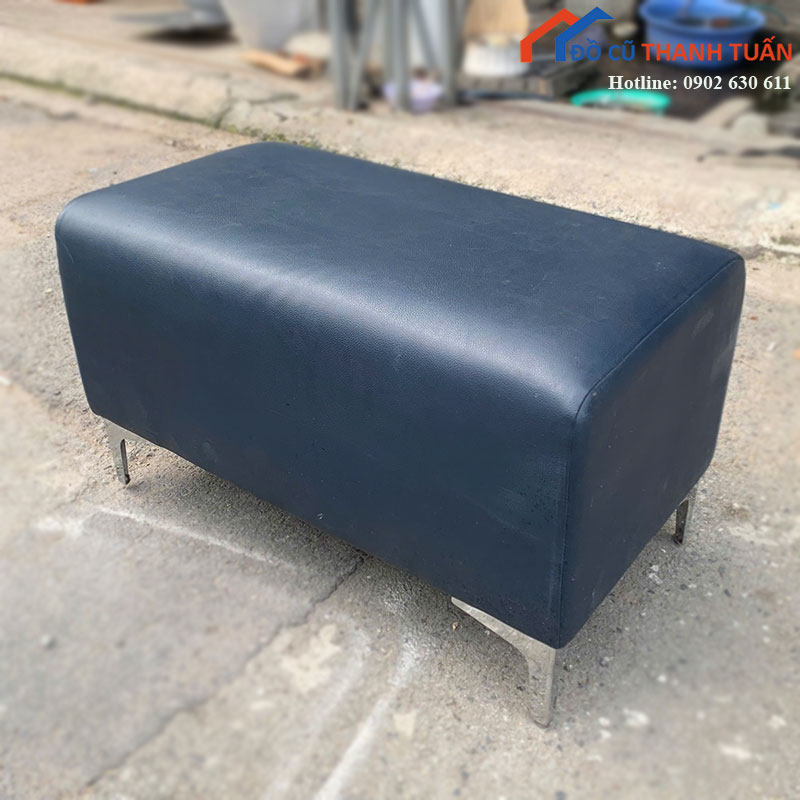 ghe-don-sofa-cu-boc-da-xanh-den-chan-inox-2 Ghế Đôn Sofa Cũ Bọc Da Xanh Đen Chân Inox