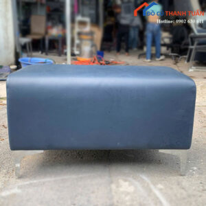 Ghế Đôn Sofa Cũ Bọc Da Xanh Đen Chân Inox