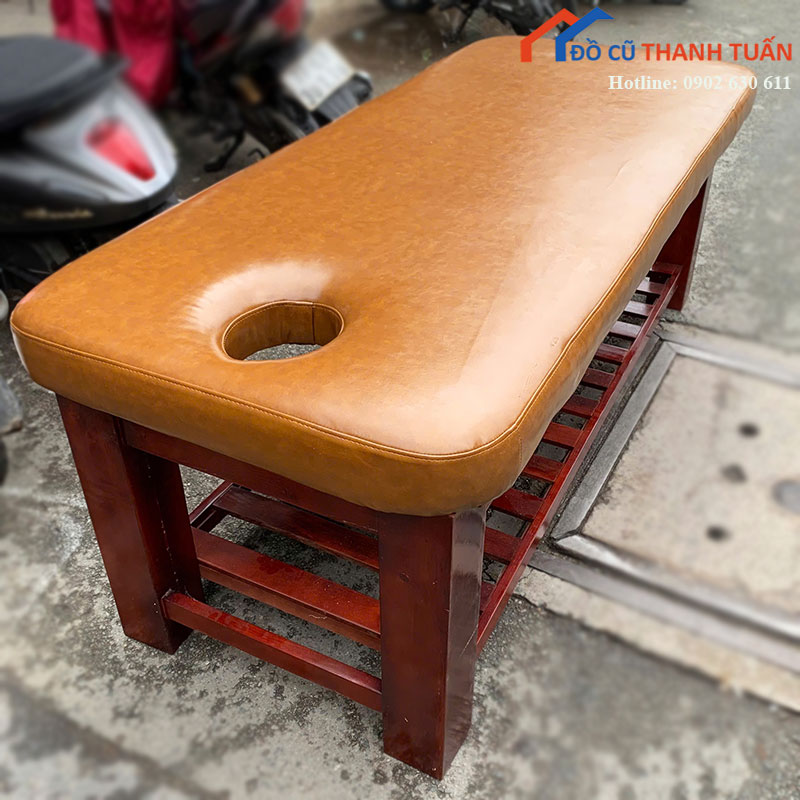 Giường Massage Cũ Bọc Da Màu Nâu Chân Gỗ