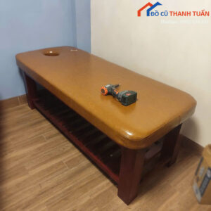 Giường Massage Cũ Bọc Da Màu Nâu Chân Gỗ