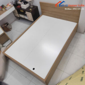 Giường Ngủ 1m4 Có Hộc Kéo Vân Gỗ Phối Trắng Cũ