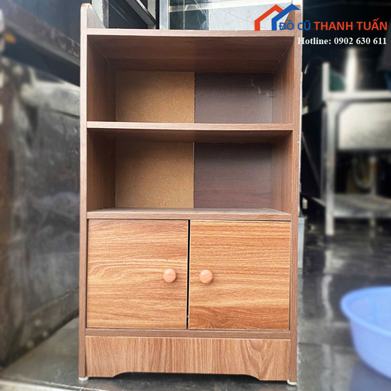 ke-go-cu-2-tang-co-tu-2-canh-mau-nau-van-go Kệ Gỗ Cũ 2 Tầng Có Tủ 2 Cánh Màu Nâu Vân Gỗ