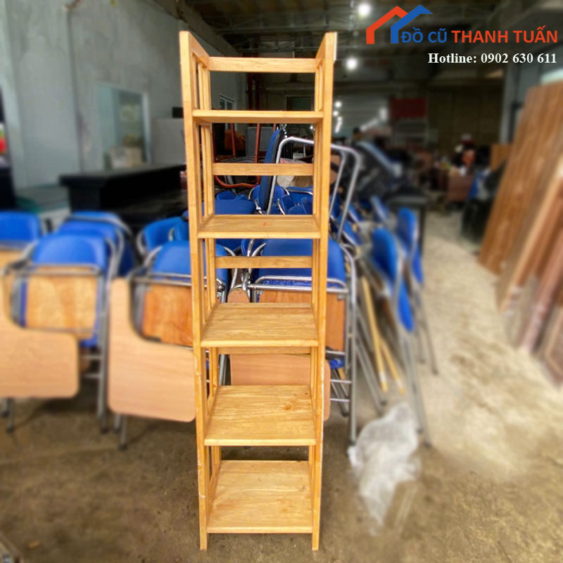 ke-go-cu-6-tang-dang-dung-mau-vang-2 Kệ Gỗ Cũ 6 Tầng Dáng Đứng Màu Vàng